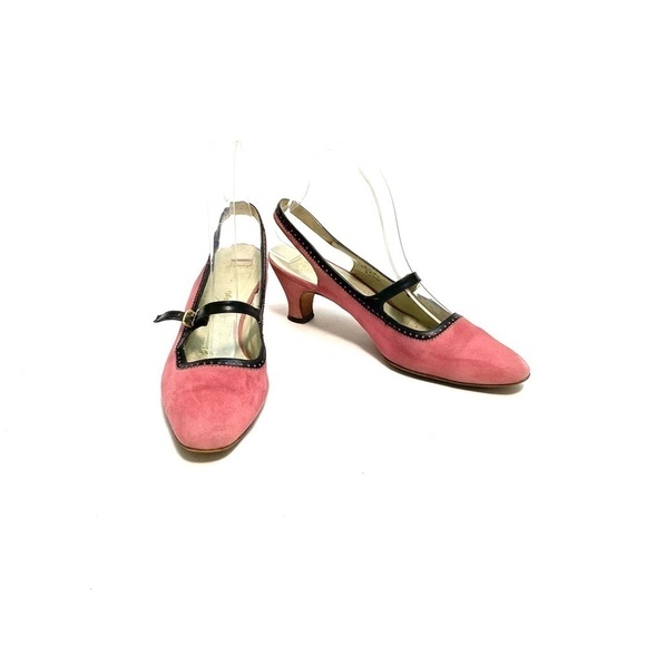 Vintage 1960s pink suede slingback Mary Jane kitten heels - Picture 4 of 8